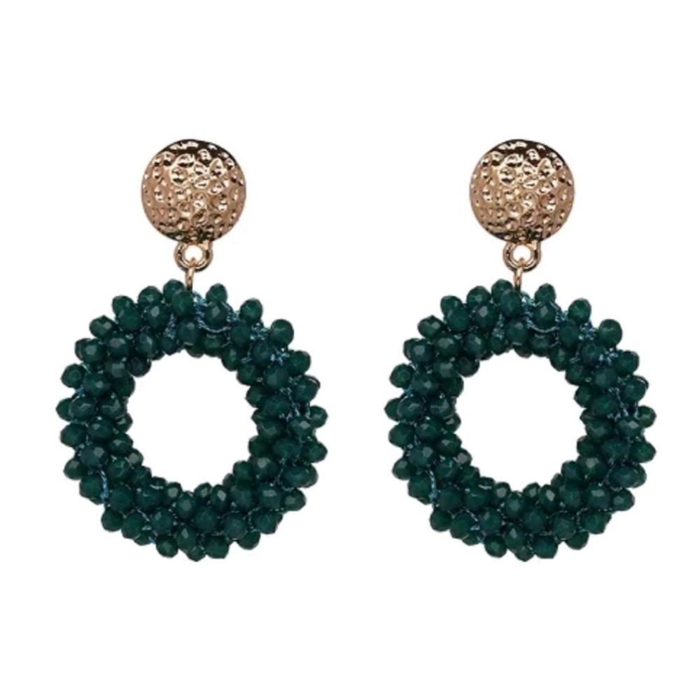 Handmade green crystal beaded earrings (2 options)
